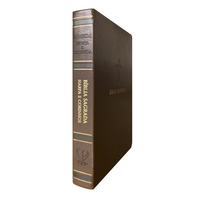 Bíblia Sagrada | ARC | Letra Hipergigante | Harpa Avivada e Corinhos | Capa PU Luxo Cruz Marrom