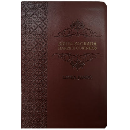 Bíblia Sagrada | Letra Jumbo | ARC | Harpa Avivada e Corinhos | Capa PU Luxo Arabesco Bordo
