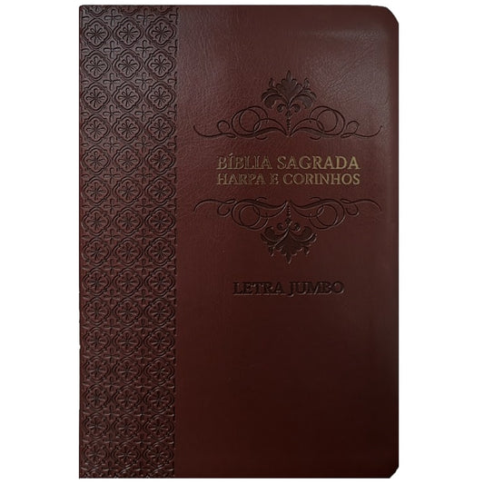 Bíblia Sagrada | Letra Jumbo | ARC | Harpa Avivada e Corinhos | Capa PU Luxo Arabesco Bordo