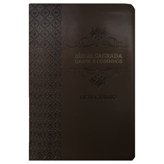 Bíblia Sagrada | Letra Jumbo | ARC | Harpa Avivada e Corinhos | Capa PU Luxo Arabesco Marrom
