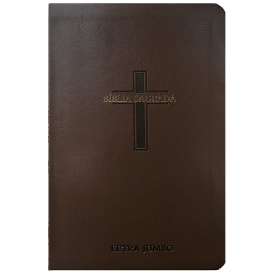 Bíblia Sagrada | Letra Jumbo | ARC | Harpa Avivada e Corinhos | Capa PU Luxo Cruz Marrom