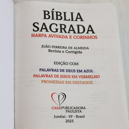 Bíblia Sagrada | ARC | Harpa Avivada e Corinhos | Jumbo | Capa Dura Azul com Flores