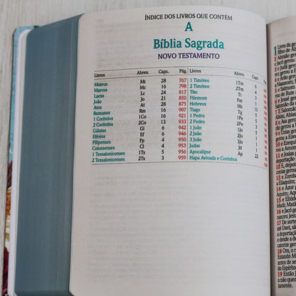 Bíblia Sagrada | ARC | Harpa Avivada e Corinhos | Jumbo | Capa Dura Azul com Flores