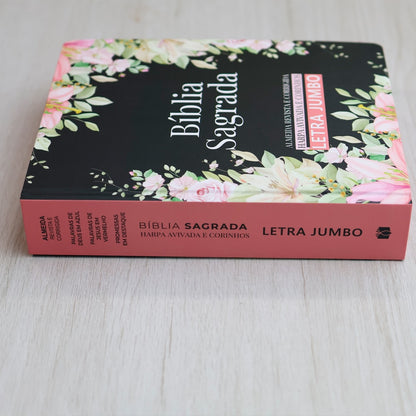 Bíblia Sagrada | ARC | Harpa Avivada e Corinhos | Jumbo | Capa Dura Preta com Flores