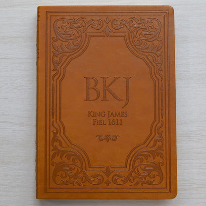 Bíblia King James Fiel 1611 | Extra Gigante | Capa Luxo Castanha