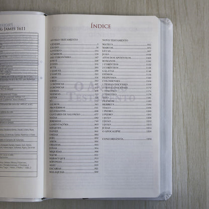 Bíblia King James Fiel 1611 | Concordância e Pilcrows | Capa Luxo Branca