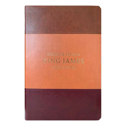 Bíblia de Estudo |  King James Atualizada | Full Color | Capa PU |  Marrom, Caramelo e Bordô