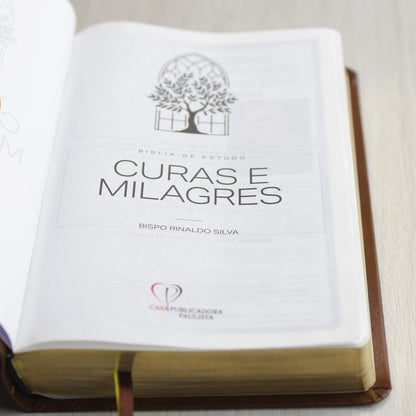 Bíblia de Estudo Cura e Milagres | KJA | Capa Luxo Nobre Marrom