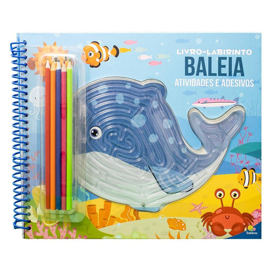 "LIVRO-LABIRINTO! ATIVIDADES, COLORIR E ADESIVOS: BALEIA
  "