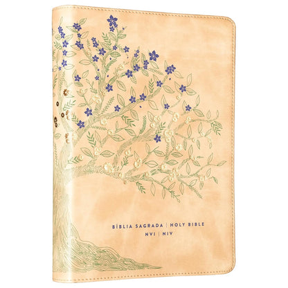 Bíblia Bilíngue | Português e Inglês | NVI | Leitura Perfeita | Capa Couro-soft Bege