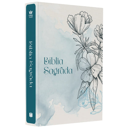 Bíblia Sagrada Flores | King James | Letra Normal | Capa Brochura Azul