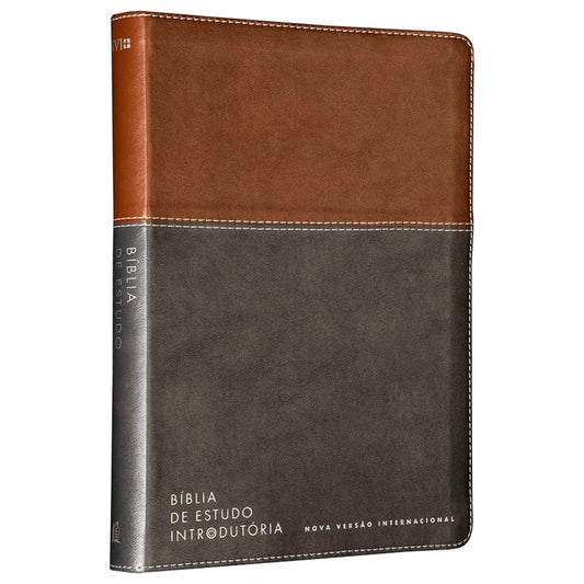 Bíblia de Estudo Inrodutória | NVI | Leitura Perfeita | Capa Couro Soft Marrom e Cinza Chumbo