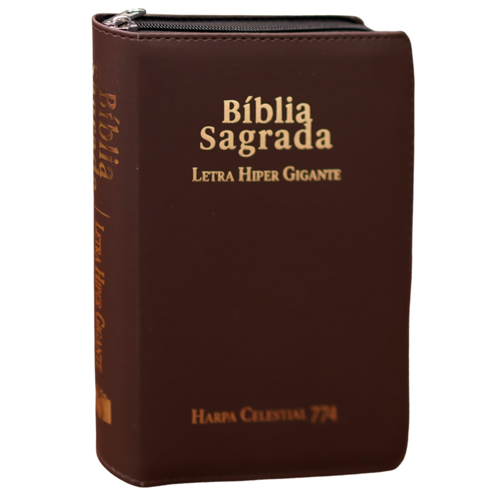 Bíblia Sagrada C/ Zíper | ARC | Letra Hipergigante | Capa Luxo Marrom | Harpa Celestial 774