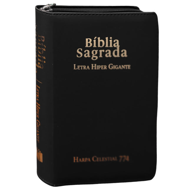 Bíblia Sagrada C/ Zíper | ARC | Letra Hipergigante | Capa Luxo Preta | Harpa Celestial 774