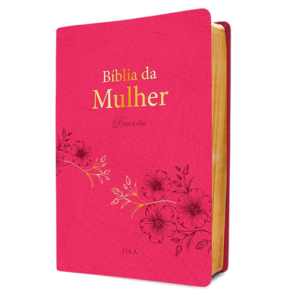 Bíblia da Mulher Deus e Elas | NAA | Capa Couro Soft Rosa