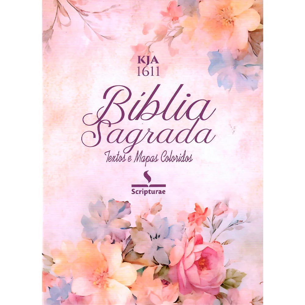 Bíblia King James 1611 Rosa e Hortencia | Textos e Mapas Coloridos | Capa Dura