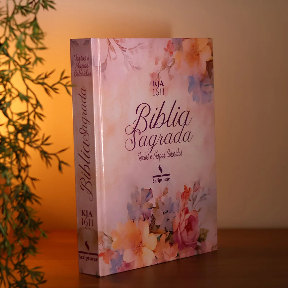 Bíblia King James 1611 Rosa e Hortencia | Textos e Mapas Coloridos | Capa Dura