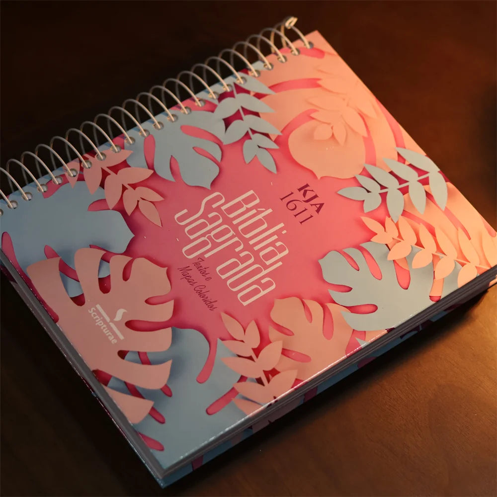 Bíblia King James 1611 Folhas | Textos e Mapas Coloridos | Espiral