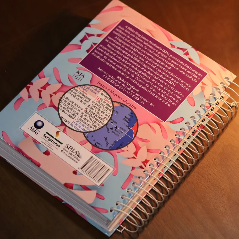 Bíblia King James 1611 Folhas | Textos e Mapas Coloridos | Espiral