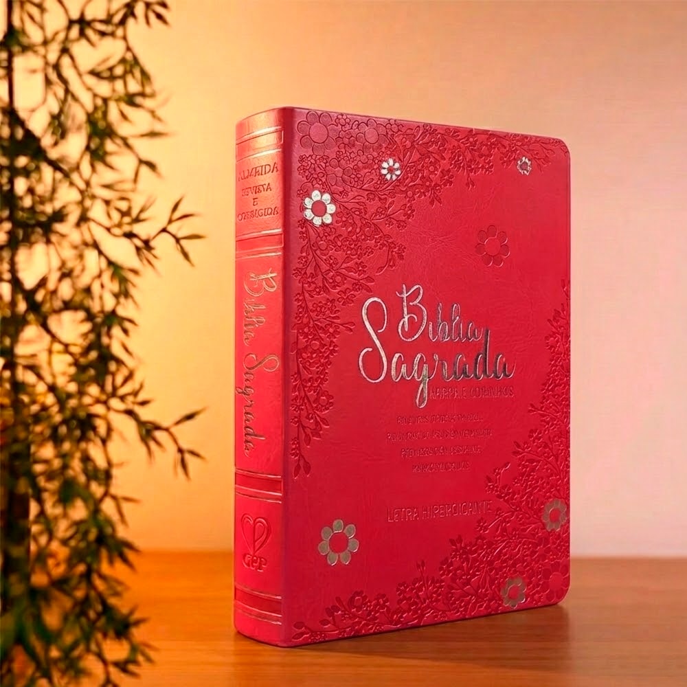 Bíblia Sagrada Floral Margarida | ARC | Hipergigante | Harpa Avivada e Corinhos | Capa Luxo Vermelho
