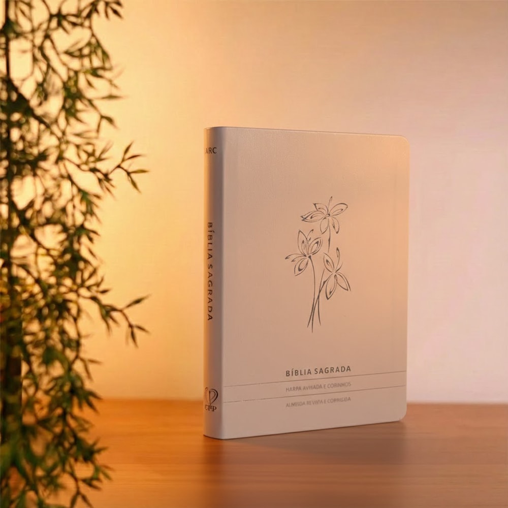 Bíblia Slim | Letra Normal | ARC | C/ Harpa e Corinhos | Capa Premium Luxo Flores Branca