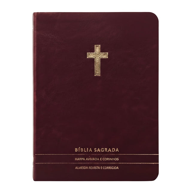 Bíblia Slim | Letra Normal | ARC | C/ Harpa e Corinhos | Capa Premium Luxo Cruz Bordô
