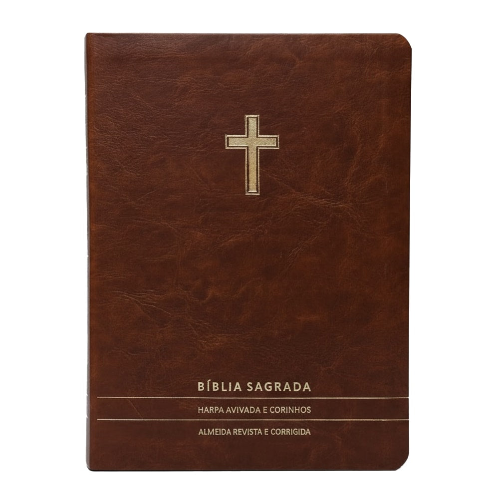 Bíblia Slim | Letra Normal | ARC | C/ Harpa e Corinhos | Capa Premium Luxo Cruz Marrom