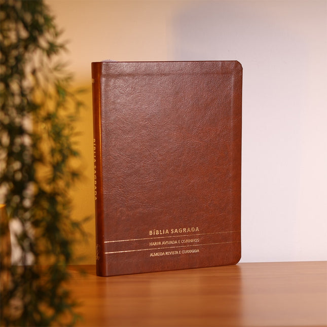 Bíblia Slim | Letra Normal | ARC | C/ Harpa e Corinhos | Capa Premium Luxo Minimalista Marrom
