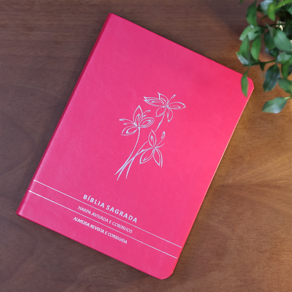 Bíblia Slim | Letra Normal | ARC | C/ Harpa e Corinhos | Capa Premium Luxo Flores Pink