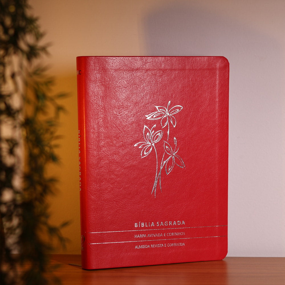 Bíblia Slim | Letra Normal | ARC | C/ Harpa e Corinhos | Capa Premium Luxo Flores Vermelha