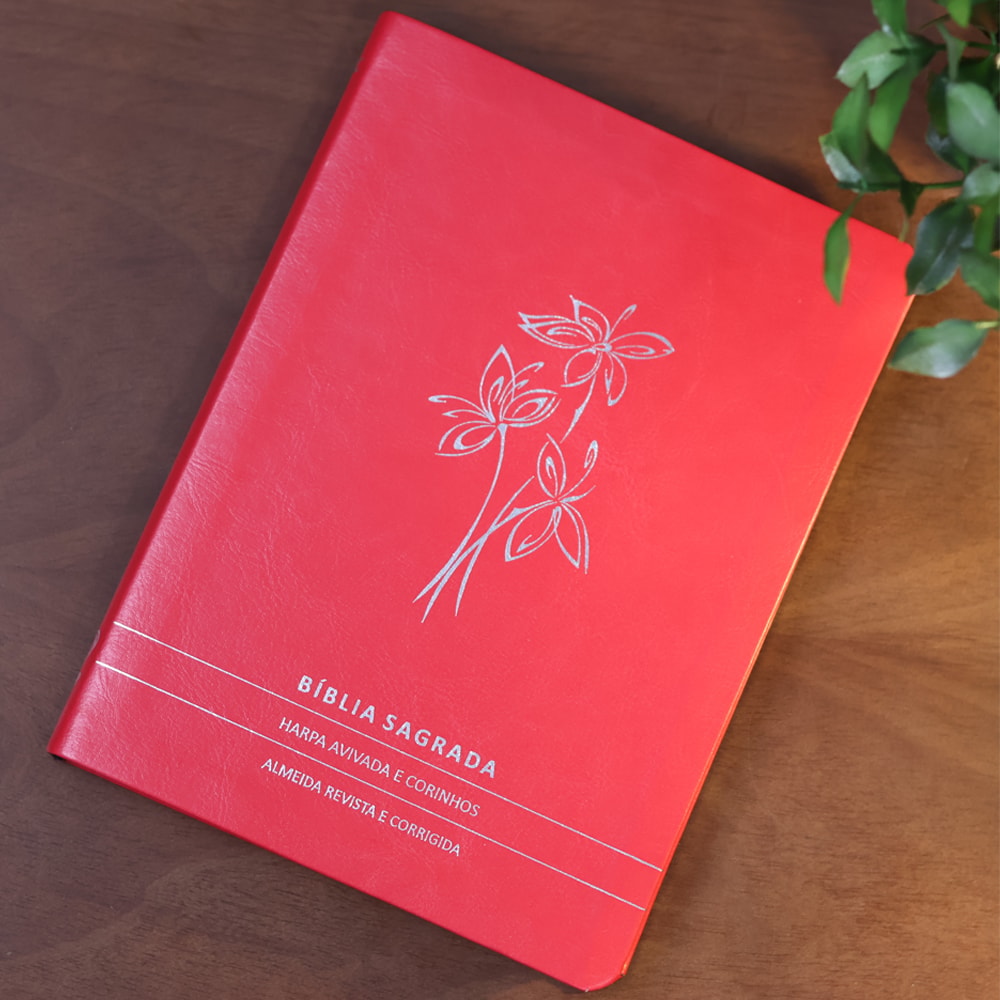 Bíblia Slim | Letra Normal | ARC | C/ Harpa e Corinhos | Capa Premium Luxo Flores Vermelha
