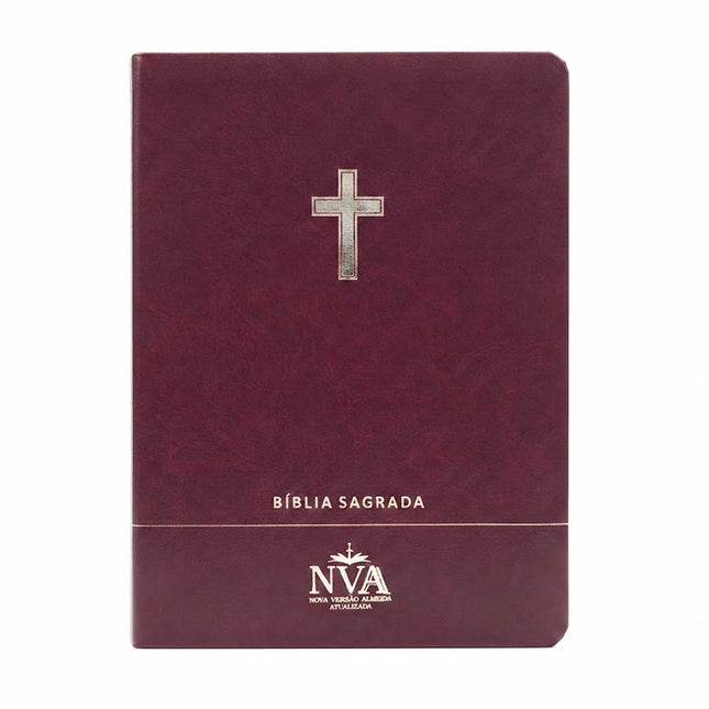 Bíblia Slim | Letra Normal | NVA | Capa Premium Luxo Cruz Bordô