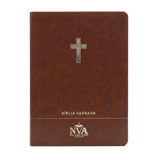 Bíblia Slim | Letra Normal | NVA | Capa Premium Luxo Cruz Marrom