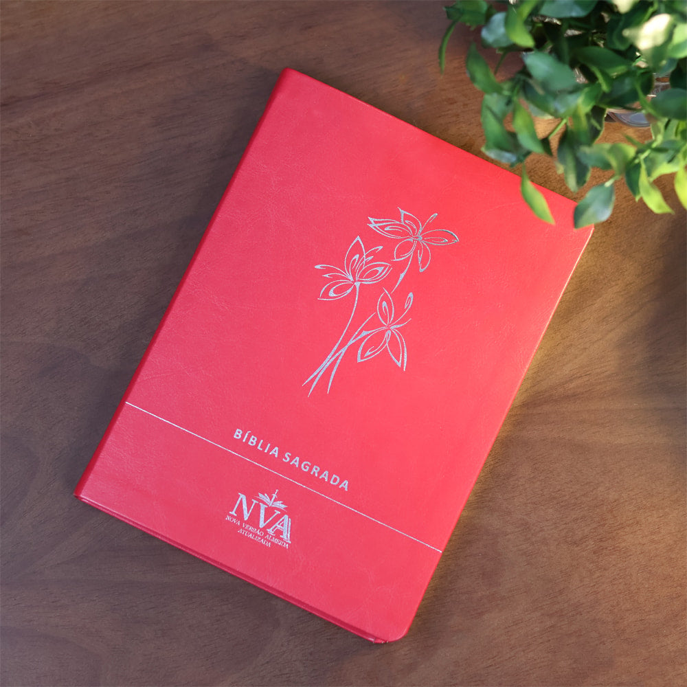 Bíblia Slim | Letra Normal | NVA | Capa Premium Ramo de Flores Vermelha