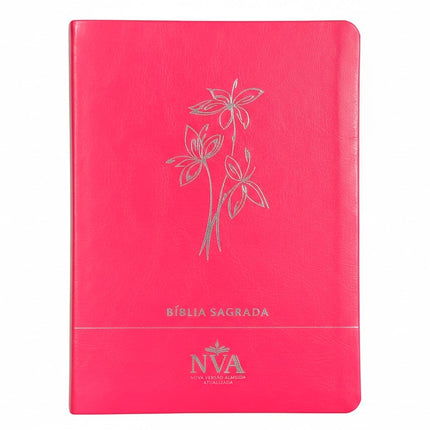Bíblia Slim | Letra Normal | NVA | Capa Premium Ramo de Flores Pink