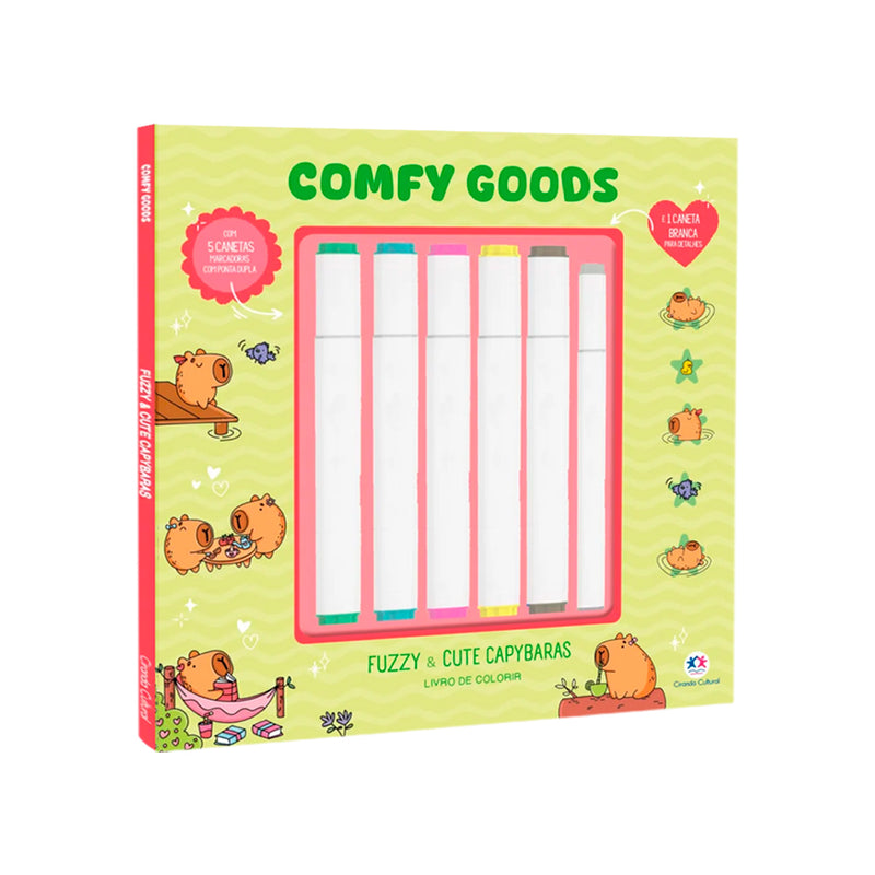 Fuzzy e Cute Capybaras | Livro de Colorir Com 6 Marcadores