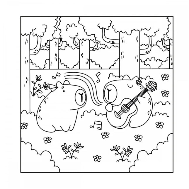 Fuzzy e Cute Capybaras | Livro de Colorir Com 6 Marcadores