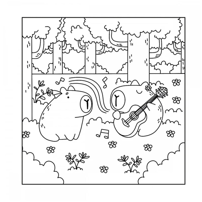 Fuzzy e Cute Capybaras | Livro de Colorir Com 6 Marcadores