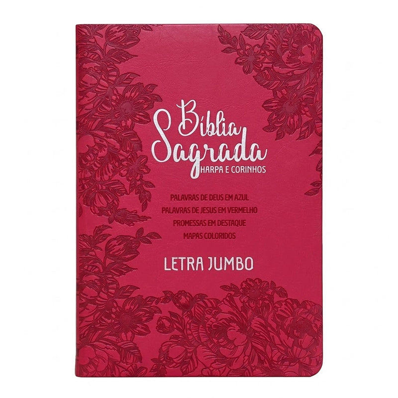 Bíblia Sagrada Letra Jumbo | ARC | Harpa Avivada e Corinhos | Capa PU Luxo Jardim Pink