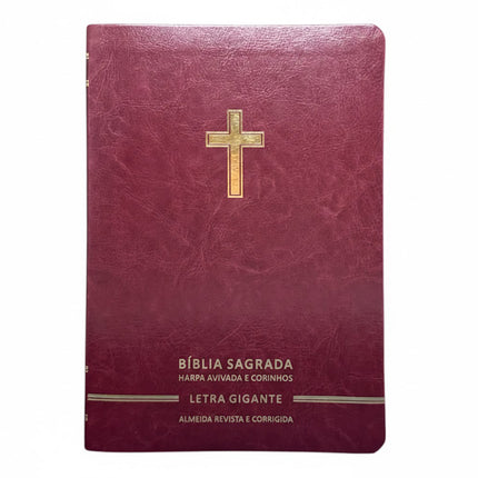Bíblia Sagrada | Letra Gigante | ARC | Harpa Avivada e Corinhos | Capa Premium Luxo Cruz Bordô