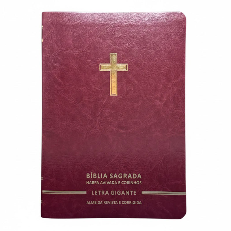 Bíblia Sagrada | Letra Gigante | ARC | Harpa Avivada e Corinhos | Capa Premium Luxo Cruz Bordô