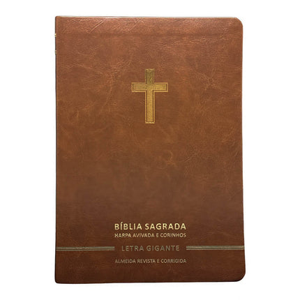 Bíblia Sagrada | Letra Gigante | ARC | Harpa Avivada e Corinhos | Capa Premium Luxo Cruz Marrom
