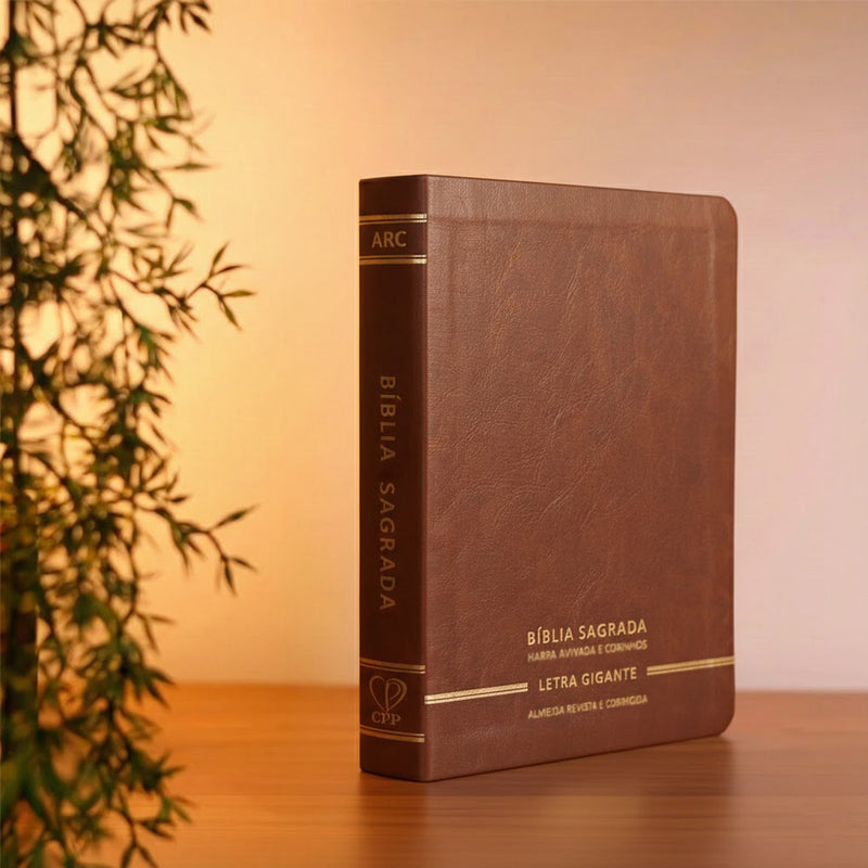 Bíblia Sagrada | Letra Gigante | ARC | C/ Harpa e Corinhos | Capa Premium Luxo Minimalista Marrom