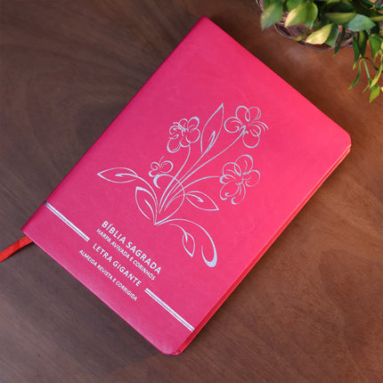 Bíblia Sagrada | Letra Gigante | ARC | C/ Harpa e Corinhos | Capa Premium Luxo Flores Pink