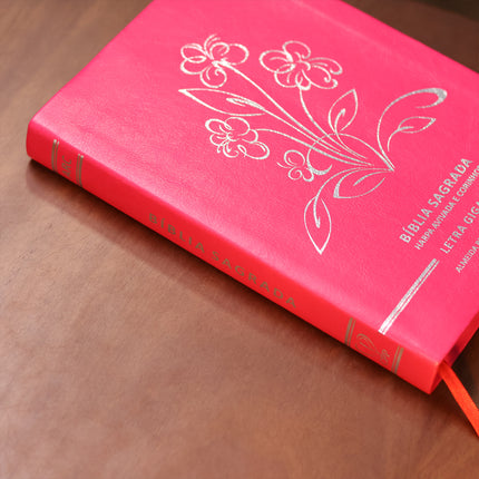 Bíblia Sagrada | Letra Gigante | ARC | C/ Harpa e Corinhos | Capa Premium Luxo Flores Pink