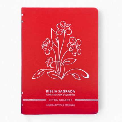 Bíblia Sagrada | Letra Gigante | ARC | C/ Harpa e Corinhos | Capa Premium Luxo Flores Vermelha