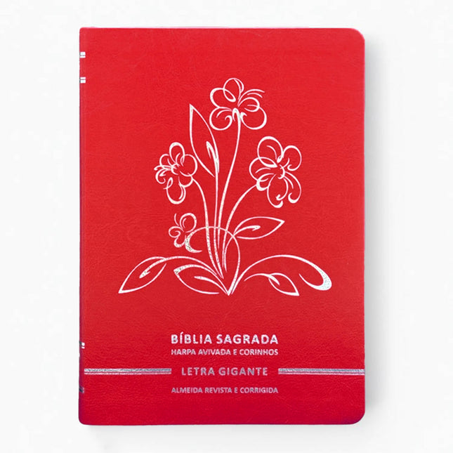 Bíblia Sagrada | Letra Gigante | ARC | C/ Harpa e Corinhos | Capa Premium Luxo Flores Vermelha