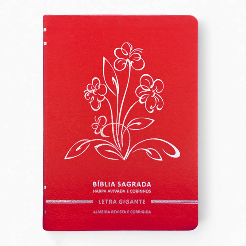 Bíblia Sagrada | Letra Gigante | ARC | C/ Harpa e Corinhos | Capa Premium Luxo Flores Vermelha