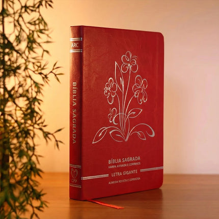 Bíblia Sagrada | Letra Gigante | ARC | C/ Harpa e Corinhos | Capa Premium Luxo Flores Vermelha
