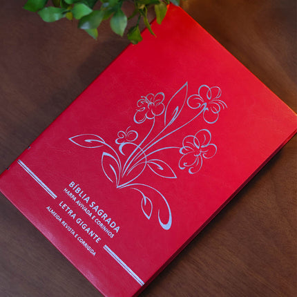 Bíblia Sagrada | Letra Gigante | ARC | C/ Harpa e Corinhos | Capa Premium Luxo Flores Vermelha